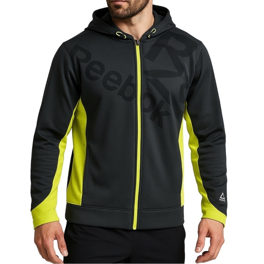 Reebok Grey/Neon Zip Up Hooded Jacket Large